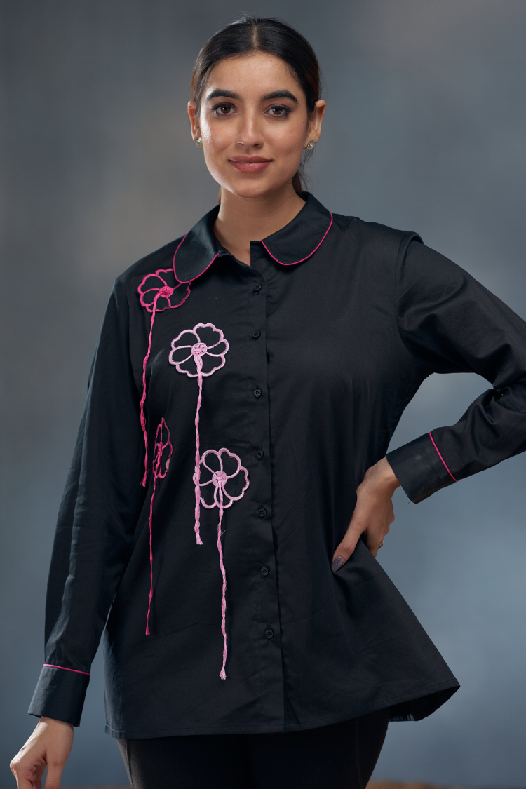 Black light dark pink flower shirt