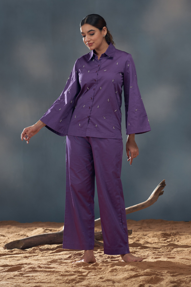 Itten purple hand work co-ord set