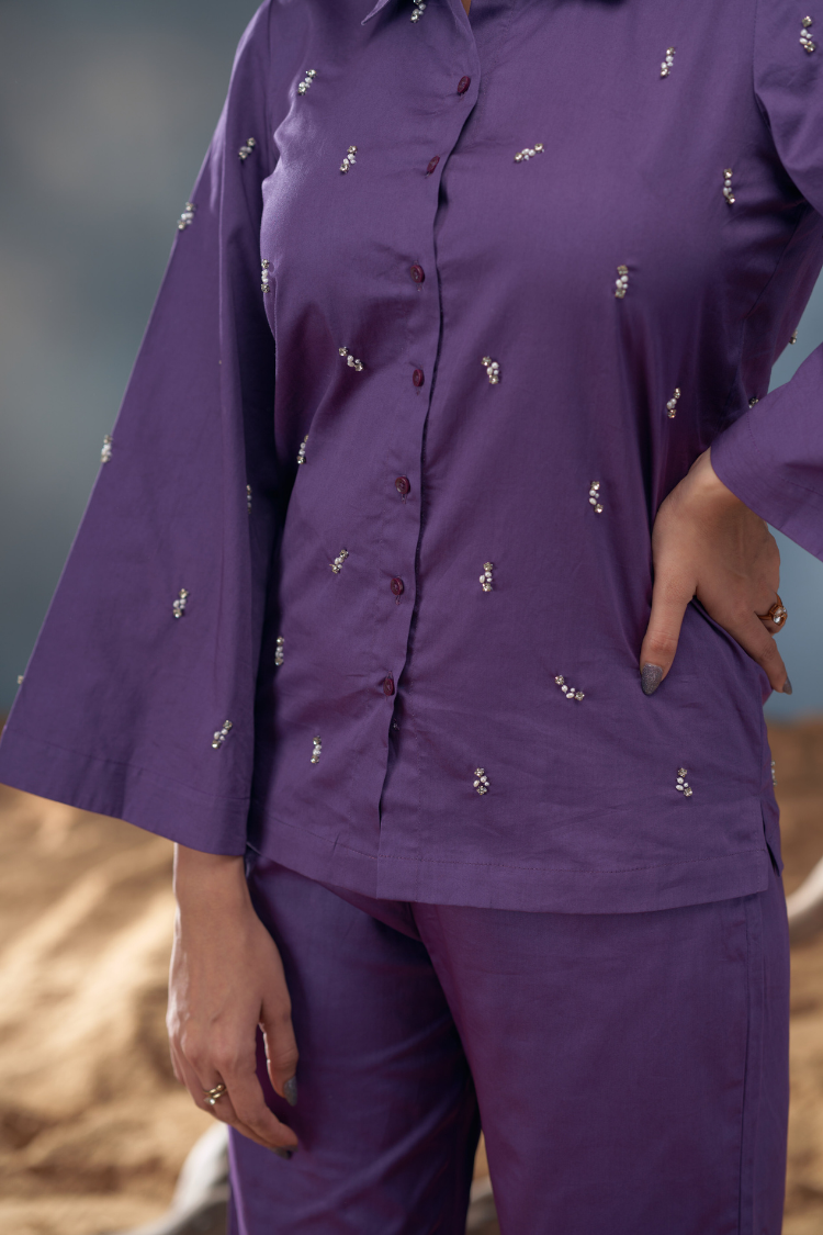 Itten purple hand work co-ord set