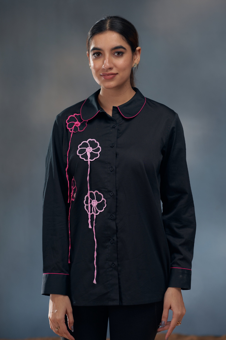 Black light dark pink flower shirt